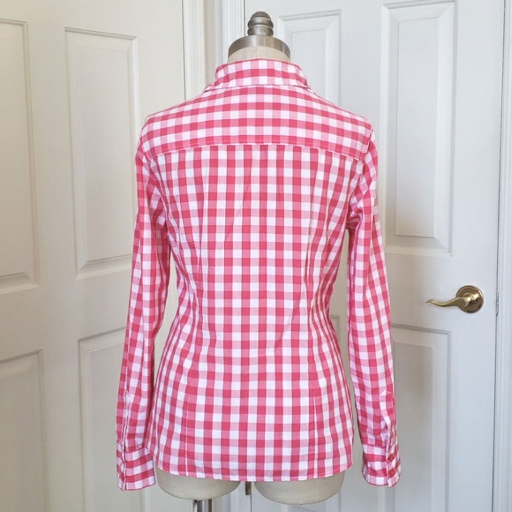 Vintage Red Pink Gingham Plaid Button Down Shirt S Cotton Long Sleeve Top - Picture 6 of 13